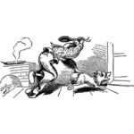 Desenho do homem batendo cão vetorial